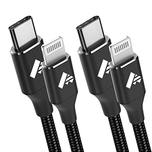 USB C to iPhone Cable 6ft 2Pack, USB C Lightning Cable MFi Certified Braided Type C iPhone Power Charger Fast Charging Compatible with iPhone 14 13 12 11 Pro Max Mini XR XS SE iPad - Black