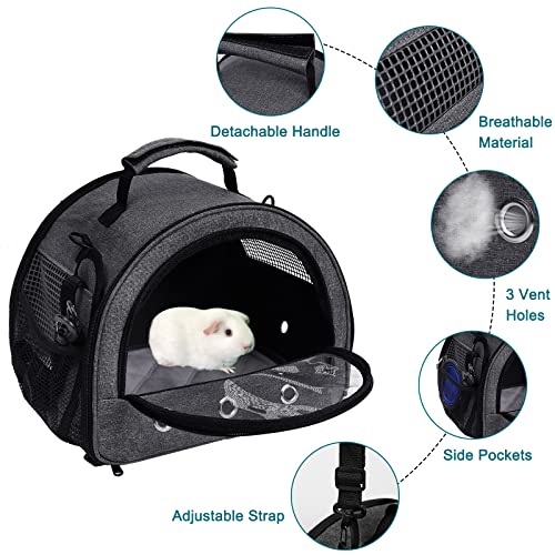 Zhilishu Guinea Pig Carrier, Small Pet Hamster Carrier Bag, Rabbit Bunny Travel Carrier Outdoor Handbag, Breathable Carrier for Small Animals with Water Bottle Holder & Removable Liner (Grey)