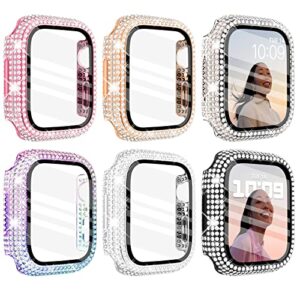 wingle 6-pack compatible with apple watch case 40mm face cover with screen protector,over 200 bling crystal diamond apple watch bumper case for apple watch series se 6 5 4 screen protector 40mm