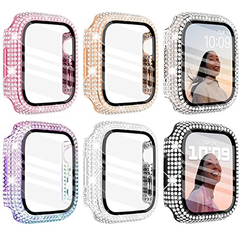 WINGLE 6-Pack Compatible with Apple Watch Case 40mm Face Cover with Screen Protector,Over 200 Bling Crystal Diamond Apple Watch Bumper Case for Apple Watch Series SE 6 5 4 Screen Protector 40mm