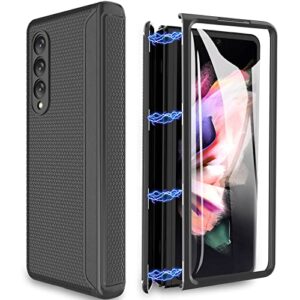 viaotaily for galaxy z fold 3 5g case, fold 3 case with screen protector, ultra thin pc 360-degree all-inclusive hinge folding automatic recovery magnetic suction cover for samsung fold 3 5g (black)