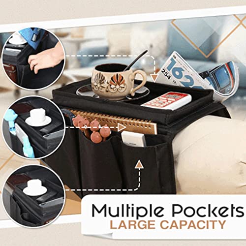 MISNODE 2 Pack Sofa Armrest Organizer with Cup Holder Tray, Hanging Couch TV Remote Storage Organizer with 6 Pockets, Sofa Couch Armchair Caddy Holder Sofa Slipcover Organizer (Brown)