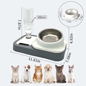 BNOSDM Triple Dog Cat Food Bowls with Gravity Water Bottle Set, Pet Slow Feeder with Detachable Stainless Steel - Tilted Raised No Spill Dog Bowls for Cat Kitten Puppy