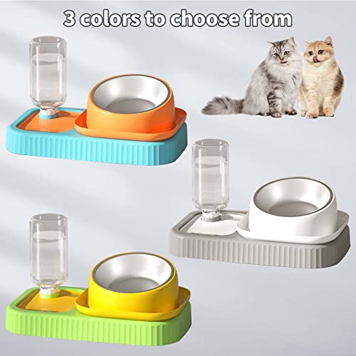 BNOSDM Triple Dog Cat Food Bowls with Gravity Water Bottle Set, Pet Slow Feeder with Detachable Stainless Steel - Tilted Raised No Spill Dog Bowls for Cat Kitten Puppy