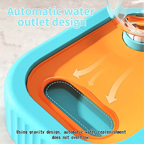 BNOSDM Triple Dog Cat Food Bowls with Gravity Water Bottle Set, Pet Slow Feeder with Detachable Stainless Steel - Tilted Raised No Spill Dog Bowls for Cat Kitten Puppy