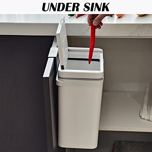 URALFA Hanging Kitchen Trash Can with Lid,Small Compost Bin for Under Sink or Cabinet Door, Wall-Mounted Garbage Can，Kitchen Compost Bin for Counter Top,2.4 Gallon Food Waste Bin，White