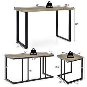 GOFLAME 4-Piece Dining Table Set, Counter Height Dining Set with One Long Bench and Two Stools, Modern Dining Table Set with Space Saving Design, Suitable for Kitchen, Dining Room, Restaurant