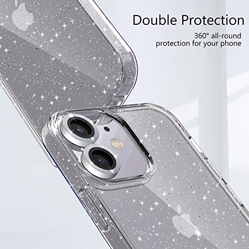 Jasmeas Design for iPhone 11 Case Glitter, with [2 Pack] Screen Protector & [2 Pack] Camera Lens Protector Sparkle PC Hard Soft TPU Silicone Bumper Women Phone Cases for Women Girls (Clear)