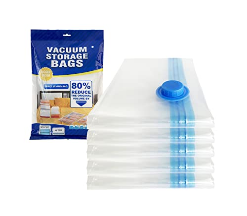 Vacuum Storage Bags for Clothes 5 Large (32 x 24") Vacuum Sealed Bags for Clothing Comforters and Blankets Reusable Space Saving Bags (Large,5)