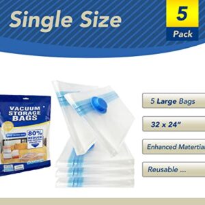 Vacuum Storage Bags for Clothes 5 Large (32 x 24") Vacuum Sealed Bags for Clothing Comforters and Blankets Reusable Space Saving Bags (Large,5)