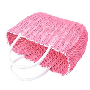 Housoutil Woven Grocery Bag, Plastic Market Basket Reusable Shopping Bag with Handle, Tote Bag Fruit and Vegetable Bags- Pink(About 35.00X24.00X14.00cm; 13.76X9.43X5.50in)