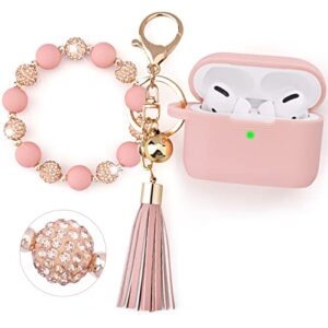 case for airpods pro (2019), filoto silicone airpod pro case cover with cute bling bracelet keychain for women girls, apple airpods pro protective wireless charging case (pink)