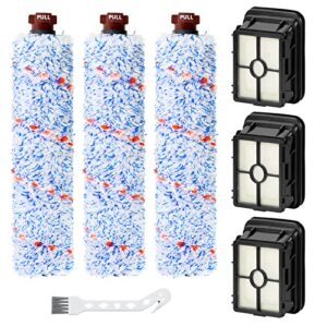 cross wave replacement for bissell crosswave pet pro 1785 2306 series vacuum cleaner, 3 pack 1868 multi-surface brush rolls + 3 pack 1866 vacuum filters, compare to part 1608684, 1608683, 160-8683