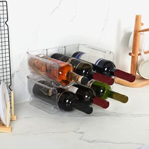 SIKITUT Water Bottle Storage Rack, 3 Bottle Organizer for Water, Wine, and Drink, Cup Organizer for Kitchen Cabinets, Countertop, Pantry, Fridge, Free-Standing Stackable, Clear, 2 Pack