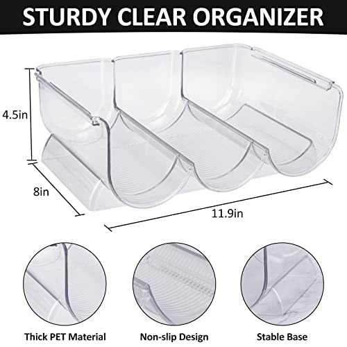 SIKITUT Water Bottle Storage Rack, 3 Bottle Organizer for Water, Wine, and Drink, Cup Organizer for Kitchen Cabinets, Countertop, Pantry, Fridge, Free-Standing Stackable, Clear, 2 Pack