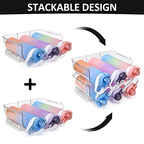 SIKITUT Water Bottle Storage Rack, 3 Bottle Organizer for Water, Wine, and Drink, Cup Organizer for Kitchen Cabinets, Countertop, Pantry, Fridge, Free-Standing Stackable, Clear, 2 Pack