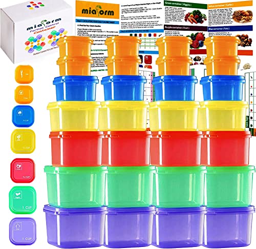 Portion Control Container and Food Plan (Labeled 28 Pcs) - 21 Day Portion Control Container Kit- 21 Day Tally Chart with e-Book