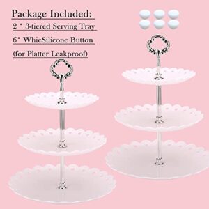 3 Tier Dessert Tray 2 Pack Cupcake Stand White Cake Holder 3-Tiered Serving Tray Large Round Lace Trays Table Decorations Platter for Party Wedding Serving Trays