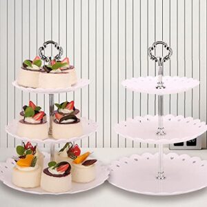 3 tier dessert tray 2 pack cupcake stand white cake holder 3-tiered serving tray large round lace trays table decorations platter for party wedding serving trays