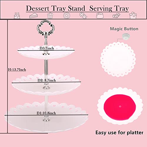 3 Tier Dessert Tray 2 Pack Cupcake Stand White Cake Holder 3-Tiered Serving Tray Large Round Lace Trays Table Decorations Platter for Party Wedding Serving Trays