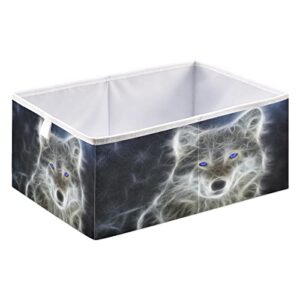 blueangle cool wolf animal rectangle storage bin, 15.8 x 10.6 x 7 in, large collapsible organizer storage basket for home décor（435）