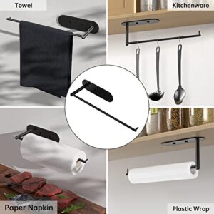 Oukimly Paper Towel Holder Under Cabinet - Paper Towel Rack Wall Mount Self Adhesive or Drilling Stainless Steel Paper Rolls Holder for Kitchen Bathroom,Matte Black