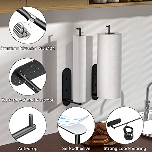 Oukimly Paper Towel Holder Under Cabinet - Paper Towel Rack Wall Mount Self Adhesive or Drilling Stainless Steel Paper Rolls Holder for Kitchen Bathroom,Matte Black
