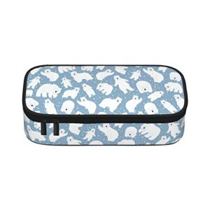 Jwzrene Polar Bear Pencil Case Large Capacity Pen Bag With Zipper Compartment Pencil Pouch Multifunction Stationary Bag For Boy Girl