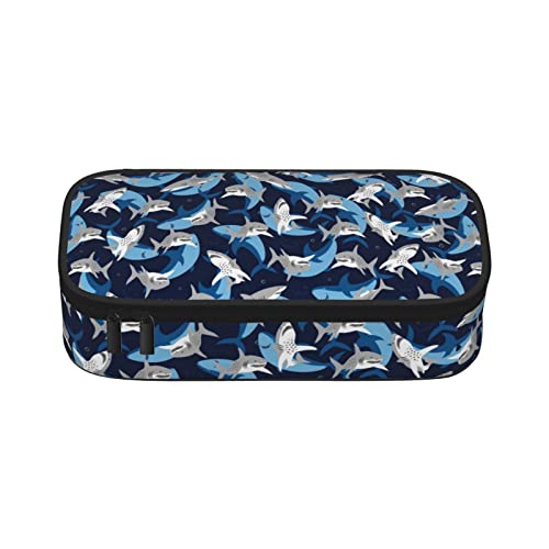 Jwzrene Shark Pencil Case Large Capacity Pen Bag With Zipper Compartment Pencil Pouch Multifunction Stationary Bag For Boy