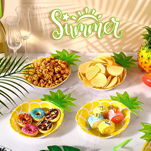 24 Count Pineapple Plates Hawaiian Tropical Luau Party Plates Kids' Adults Party Pineapple Dinner Plate for Birthday Baby Shower Wedding Hawaiian Summer Beach Party Decorations, 9.25 x 6.42 Inches