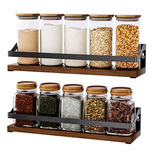 swtymiki spice rack wall mount, 2 pack rustic natural wood spice rack organizer for cabinet, hanging spice shelf for kitchen seasoning organizer, cabinet organizer and wall storage