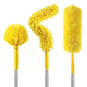 17 foot high reach duster kit with 2-to-9 foot extension pole, newliton 3-in-1 high ceiling chenille duster, microfiber duster, cobweb duster, indoor & outdoor extendable bendable duster cleaning set