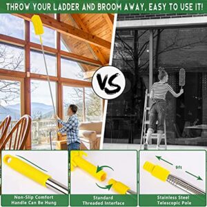 17 Foot High Reach Duster Kit with 2-to-9 Foot Extension Pole, Newliton 3-in-1 High Ceiling Chenille Duster, Microfiber Duster, Cobweb Duster, Indoor & Outdoor Extendable Bendable Duster Cleaning Set