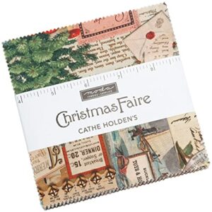 moda fabrics christmas faire charm pack by cathe holden; 42-5 inches precut fabric quilt squares, 5 inches