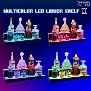 GOH&FTY LED Lighted Liquor Bottle Display Shelf,APP16/24in-2Step LED Bar Shelf with Wireless Remote& Multicolor LED Light, Liquor Cabinet for Home Bar Accessories,-24inche2 Tier