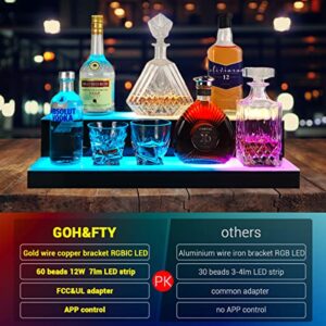 GOH&FTY LED Lighted Liquor Bottle Display Shelf,APP16/24in-2Step LED Bar Shelf with Wireless Remote& Multicolor LED Light, Liquor Cabinet for Home Bar Accessories,-24inche2 Tier