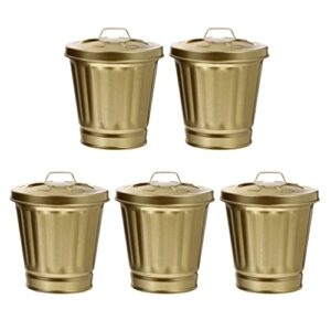 eringogo tiny trash bin office decor 5 pack mini trash cans with lid, small iron flower pot with lid, mini garbage container for garden kitchen bathroom bedroom office car decor