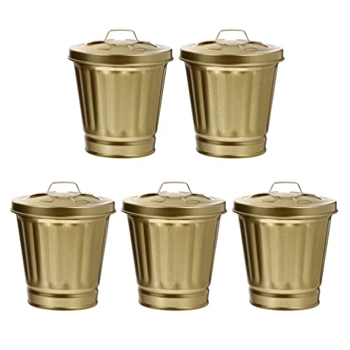 ERINGOGO Tiny Trash Bin Office Decor 5 Pack Mini Trash Cans with Lid, Small Iron Flower Pot with Lid, Mini Garbage Container for Garden Kitchen Bathroom Bedroom Office Car Decor