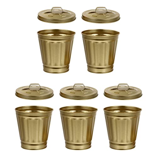 ERINGOGO Tiny Trash Bin Office Decor 5 Pack Mini Trash Cans with Lid, Small Iron Flower Pot with Lid, Mini Garbage Container for Garden Kitchen Bathroom Bedroom Office Car Decor