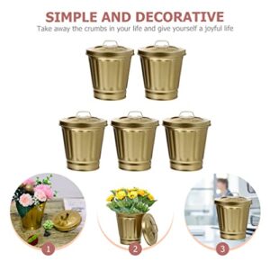 ERINGOGO Tiny Trash Bin Office Decor 5 Pack Mini Trash Cans with Lid, Small Iron Flower Pot with Lid, Mini Garbage Container for Garden Kitchen Bathroom Bedroom Office Car Decor