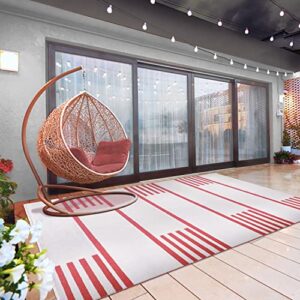 superior indoor outdoor area rug, modern lines, striped home decor, floor cover for patio, front porch, entryway, deck, hallway, foyer, kitchen, office, jadey collection, 3' 6" x 5' 6", ivory red