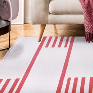 SUPERIOR Indoor Outdoor Area Rug, Modern Lines, Striped Home Decor, Floor Cover for Patio, Front Porch, Entryway, Deck, Hallway, Foyer, Kitchen, Office, Jadey Collection, 3' 6" x 5' 6", Ivory red