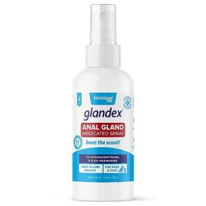 glandex medicated dog anal gland spray - pain relieving & anti-itch formula to soothe inflamed anal glands in dogs & cats - fast acting clinical formula - vet recommended - boot the scoot (4oz)