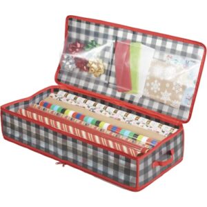 zober wrapping paper storage containers - 33 inch gift wrapping organizer storage w/interior pockets - fits 20 standard rolls of wrapping paper, bows, and ribbons