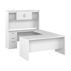 bestar logan u shaped desk with hutch in pure white, 65w