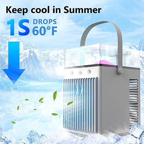 2023 New SXhyf Portable Air Conditioner, Evaporative Air Cooler Pro 3 in 1, Rechargeable Portable AC with 3 Wind Speed & Night Light, Portable Air Cooler, Desk Fan for Home Room Desktop Camping