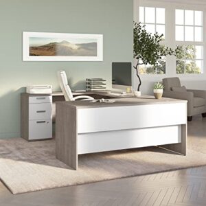 Bestar Ridgeley U Shaped Desk, 65W, Silver Maple & Pure White