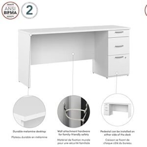 Bestar Logan Computer Desk with Drawers in Pure White, 65W