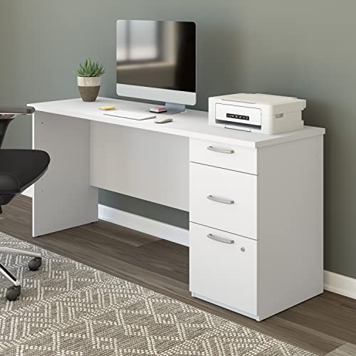 Bestar Logan Computer Desk with Drawers in Pure White, 65W