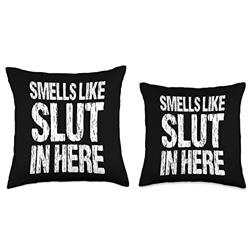 Fucking Awesome Sexual Adult Apparel Smells Like Slut in Here Funny Sexy Offensive Adult Humor Throw Pillow, 18x18, Multicolor